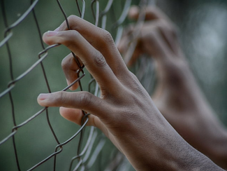hands clinging to a fence