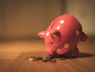 Piggy bank and coins