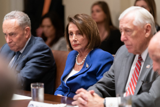 House Speaker Nancy Pelosi and Congressional leadership in the Cabinet Room of the White House