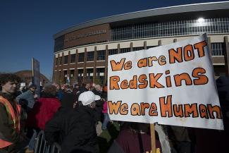 Protestors against the Washington DC football team name