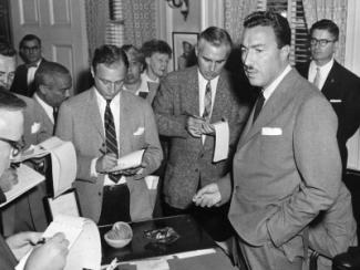 congressman adam clayton powell during a press conference 