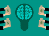 Illustration of brain in lightbulb surrounded by money bags